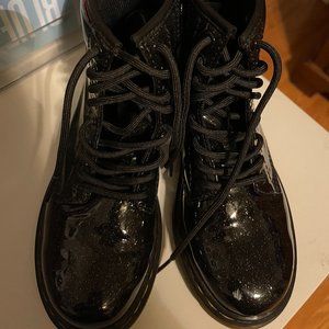 Dr Martens Girls Black Leather Glitter 1460 Airwair Lace Up Combat Boots Size 2